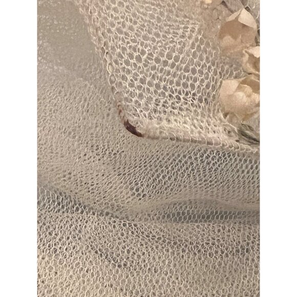 Antique Ivory Bridal Veil Lace Trim & Silk Lily Of The Valley Headpiece 35x58 - Picture 7 of 7